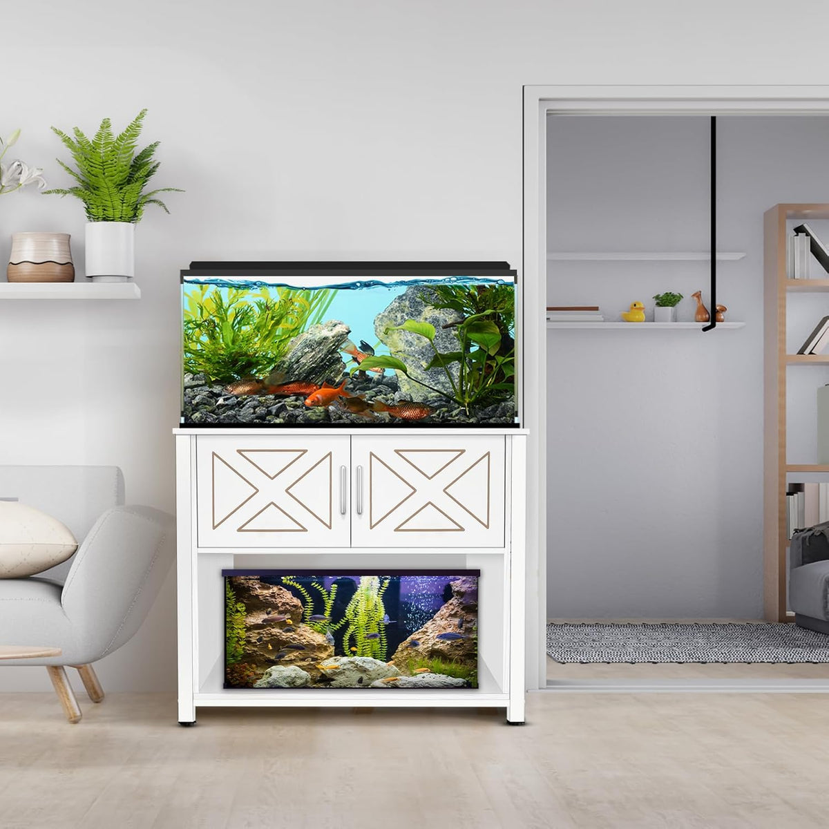 40 Gallon Tank Stand with Cabinet and Power Outlets, Heavy Duty Metal Aquarium Stand for 40-50