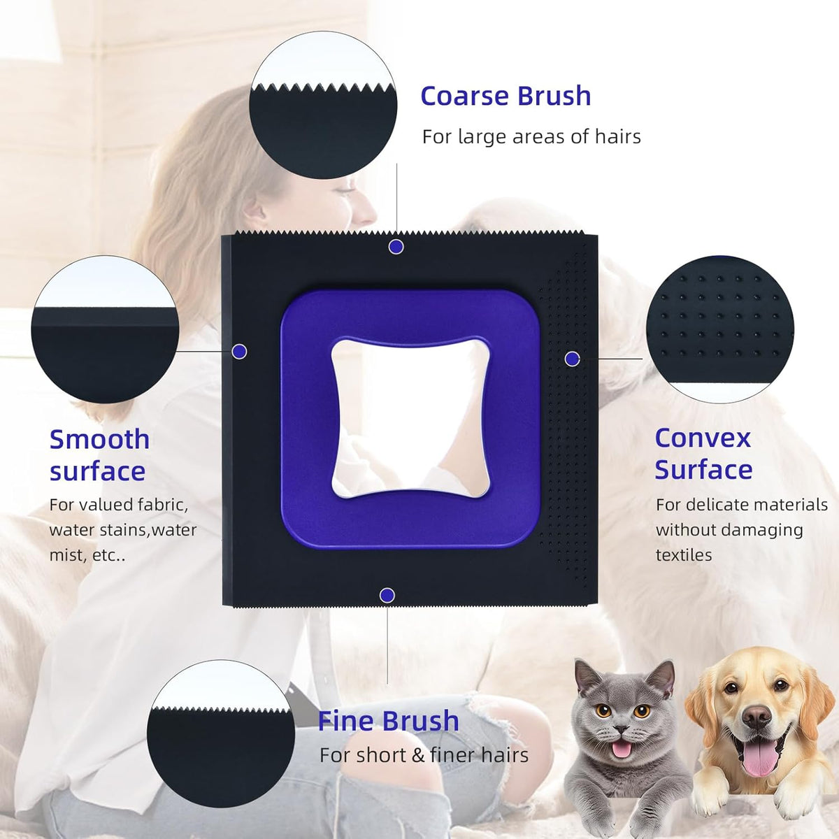 3 in 1 Mini Pet Hair Removal Tool, Dog and Cat Square Hair Remover for Car Detailing Supplies