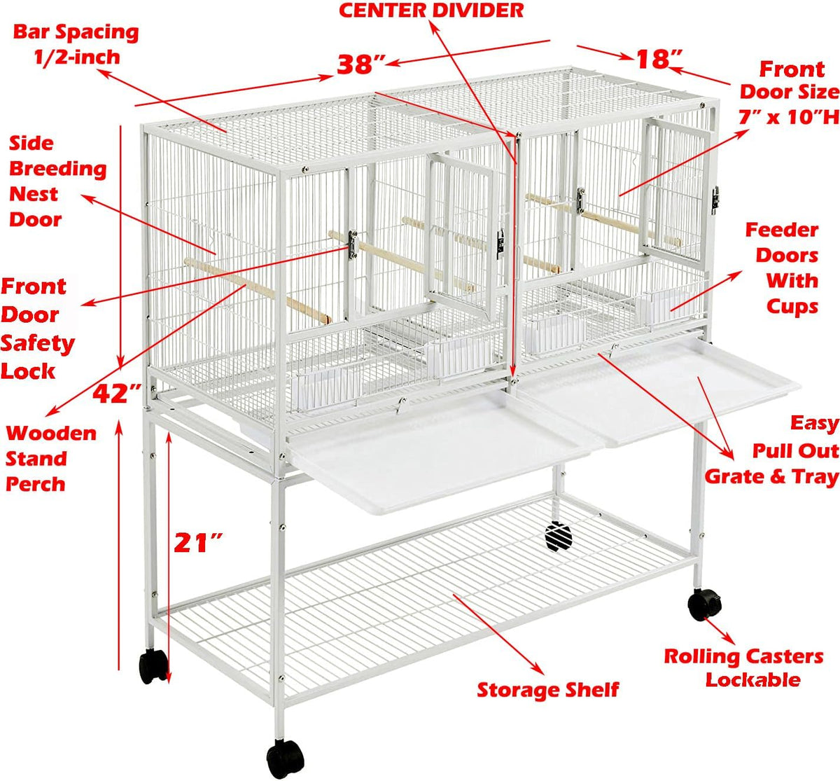 Combo Breeding Stacker Center Divided Breeder Bird Flight Double Rolling Cage Side Breeding Nest