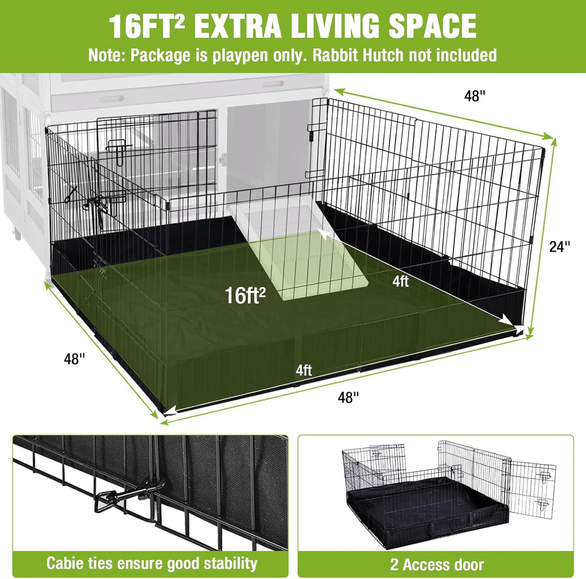 Bunny Playpen Indoor & Outdoor, Rabbit Playpen with Waterproof Liner, Extension Guinea Pig Cages