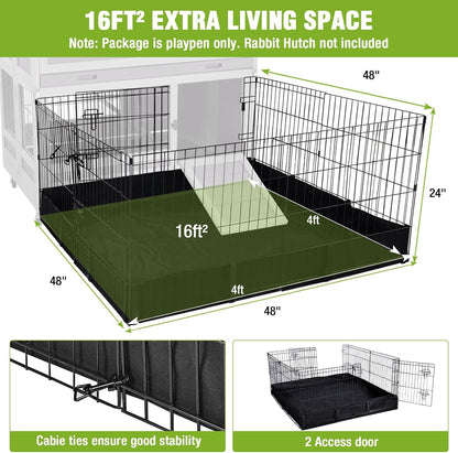 Bunny Playpen Indoor & Outdoor, Rabbit Playpen with Waterproof Liner, Extension Guinea Pig Cages