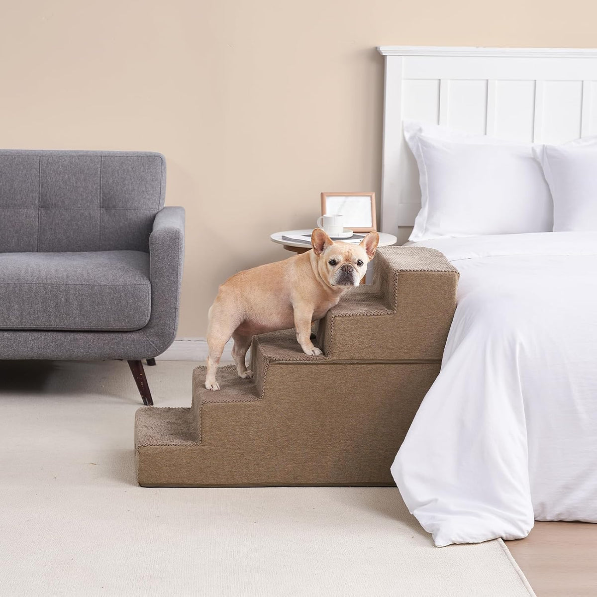 EHEYCIGA Dog Stairs for High Bed 25" H, 5-Step Extra Wide Dog Steps for Bed, Pet Steps for Small