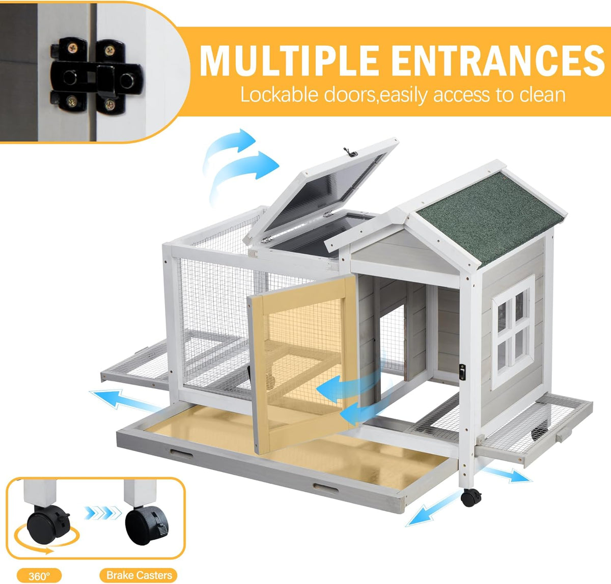 Wooden Rabbit Hutch with Waterproof Roof,Outdoor/Indoor Bunny Cage with Removable Slide-Out Bottom