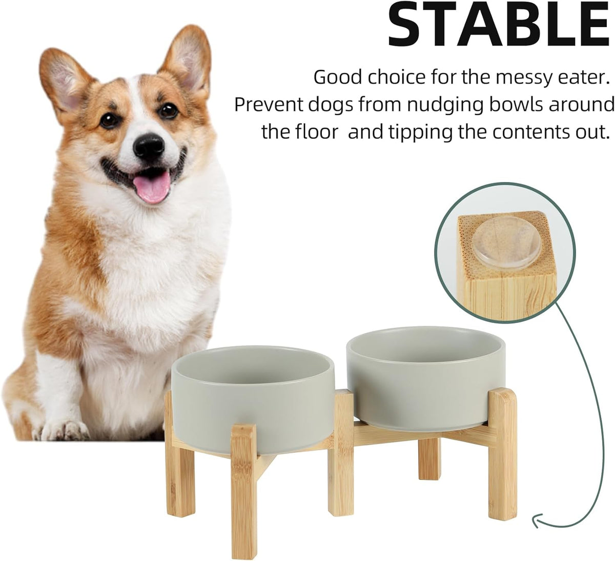 Ceramic Raised Double Bowls Set with Stand, 2 Heights Elevated, Food & Water Bowls for Small Breed
