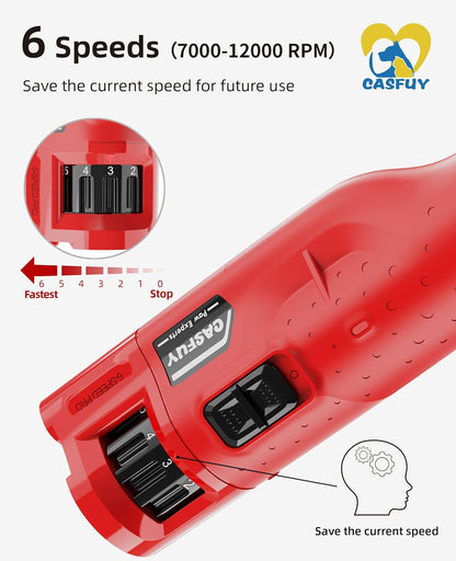Casfuy Dog Nail Grinder Quiet - (45db) 6-Speed Pet Nail Grinder with 2 LED Lights for Large Medium