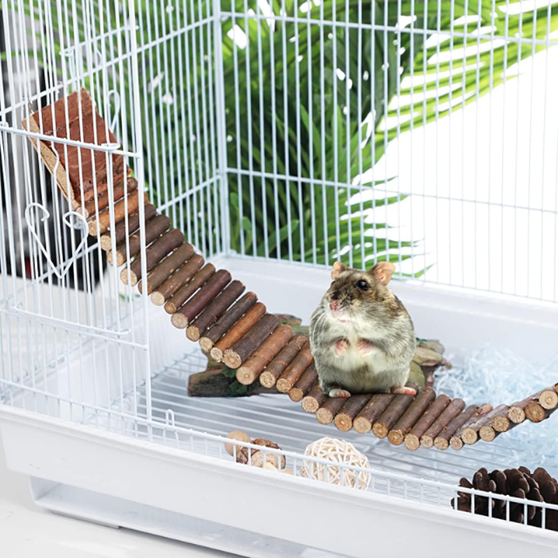 Hamiledyi Hamster Suspension Bridge Rat Long Bendy Bridge Wooden Climbing Ladder Cage Accessories