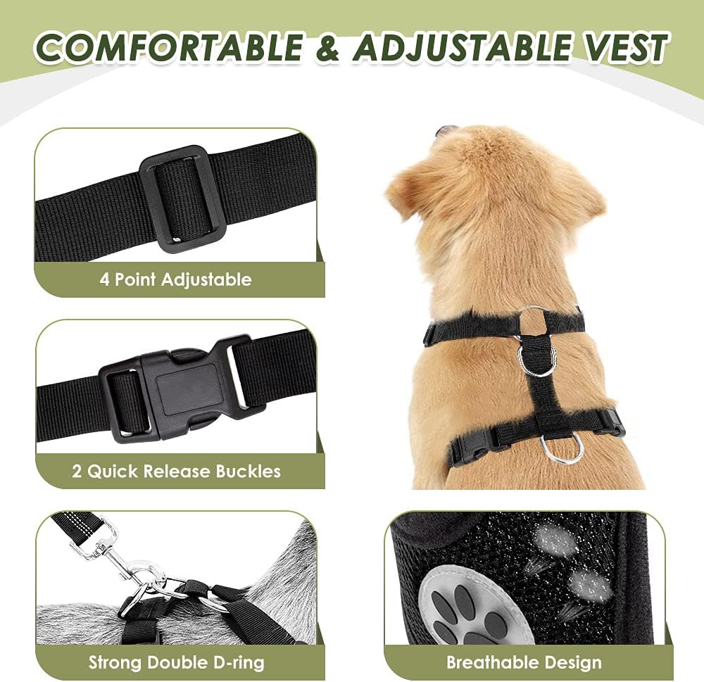 SlowTon Dog Seat Belt Harness for Car, Dog Car Harness Adjustable Mesh Breathable & Dog Seatbelt