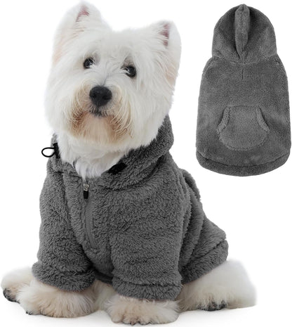 IDOMIK Fuzzy Dog Sweater with Adjustable Hood, Warm Fleece Dog Sweater Hoodie with Harness Hole &