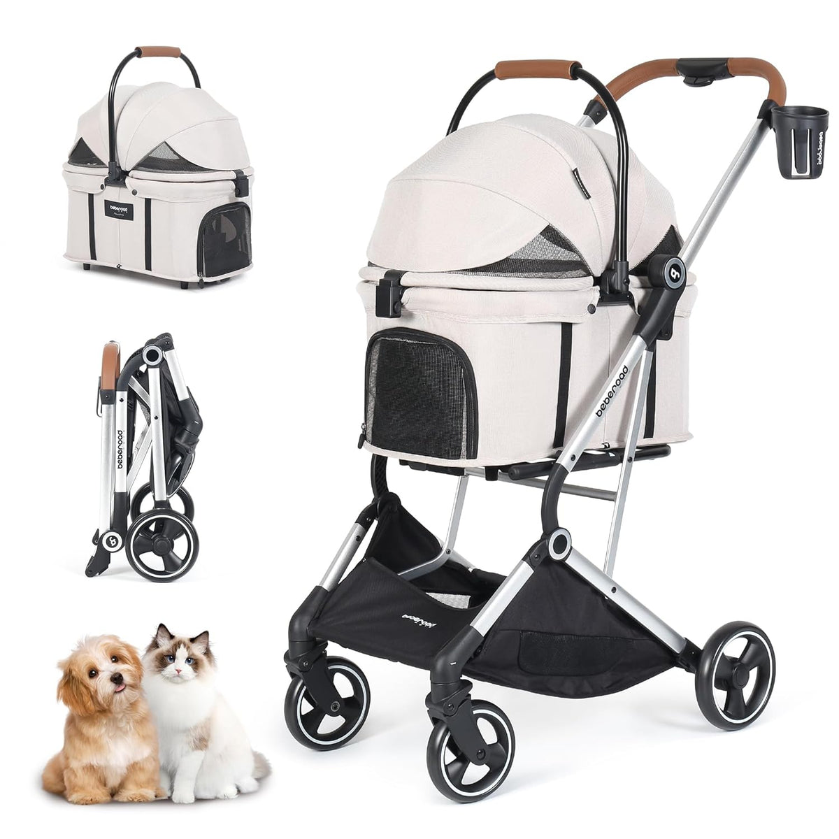 T3 Pro 3-in-1 Pet Stroller for Small Dogs & Cats – Foldable, Lightweight with Detachable Carrier