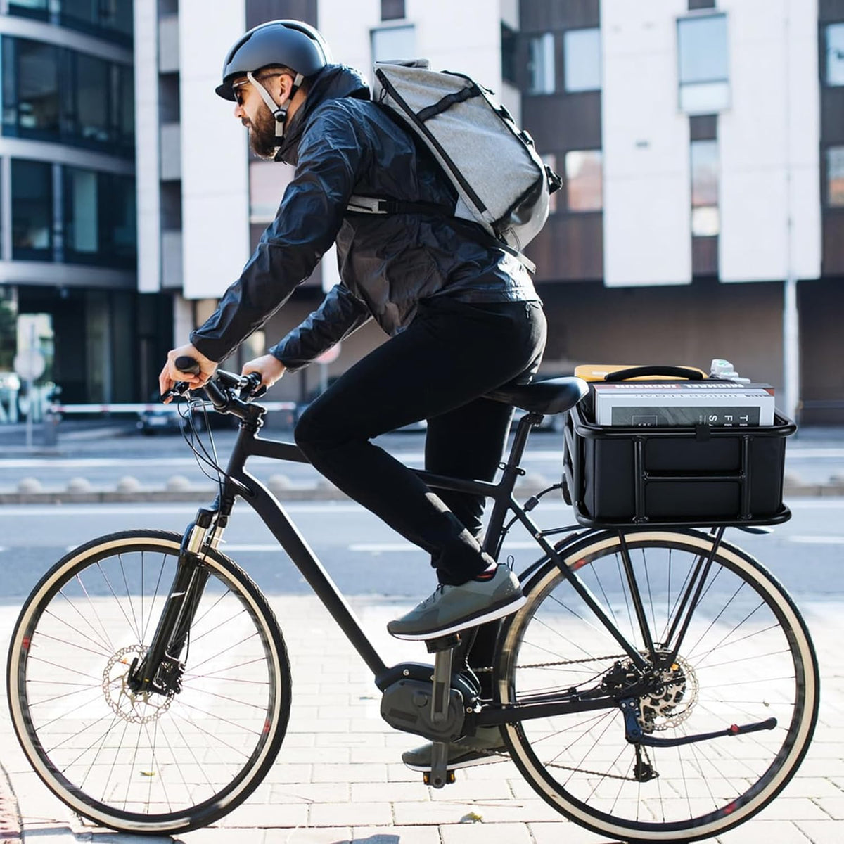 Bike Basket Rear with Liner,Waterproof Cover,Cargo Net Large Rear Bike Basket,Heavy Duty Bicycle