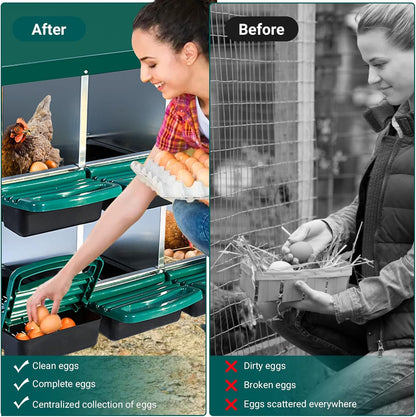 Chicken Nesting Box, 10 Hole 2 Layer Hen Nest Boxes, Roll Away Eggs Laying Boxes,Cleanable Pull Out