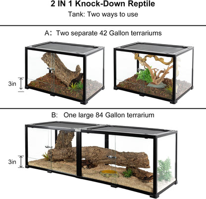 REPTIZOO 84 Gallon Large Reptile Terrarium Extra-Long 60" x 18" x 18" Spliceable Glass Reptile