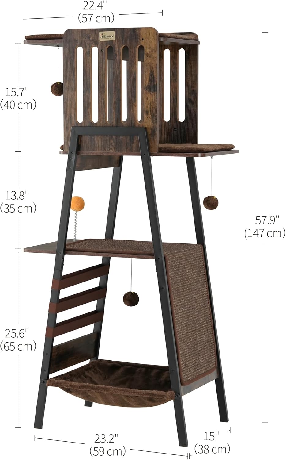 FourFurPets Modern Cat Tree, 58-Inch Cat Tower for Large Cats, Maine Coon Cat Tree with Scratching