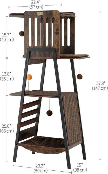 FourFurPets Modern Cat Tree, 58-Inch Cat Tower for Large Cats, Maine Coon Cat Tree with Scratching
