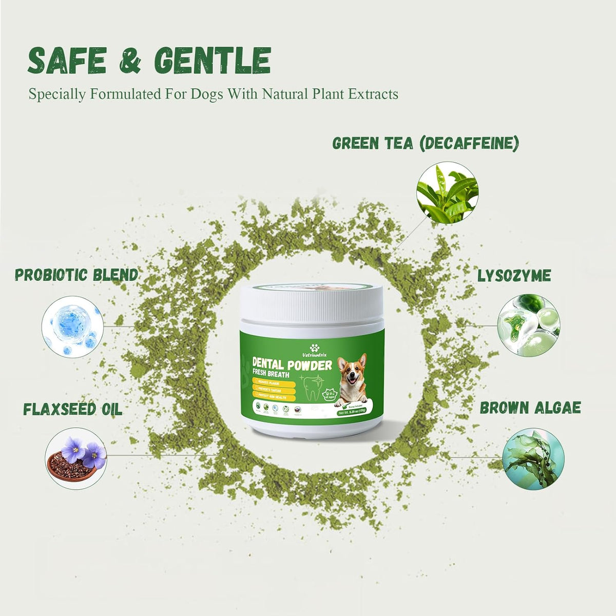 Dog Dental Care Powder - Plaque & Tartar Control with Natural Enzymes, Teeth Cleaning Powder for