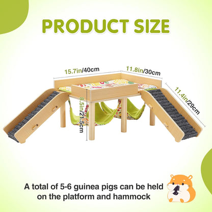 MEWTOGO Guinea Pigs Hammock with Platform, Wooden Guinea Pig Hideout with Stairs, Safe and Durable