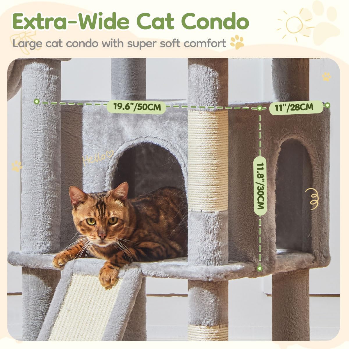 Taoqimiao 72 Inches Cat Tree for Large Cats, Multi-Level Tall Cat Tower, Widened Cat Condo with