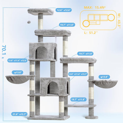 Hey-brother Cat Tree Tower, Scratching Posts with a Extended Part, Wide Platforms, Cozy Condos