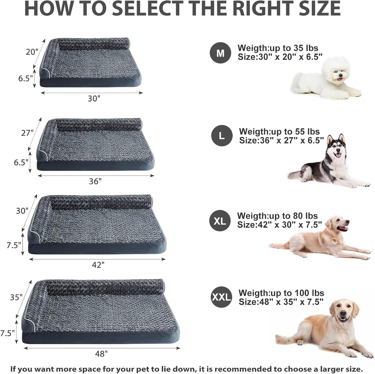 BFPETHOME Extra Large Orthopedic Dog Bed, L-Shaped Pet Bed for Dogs up to 100 lbs, Waterproof