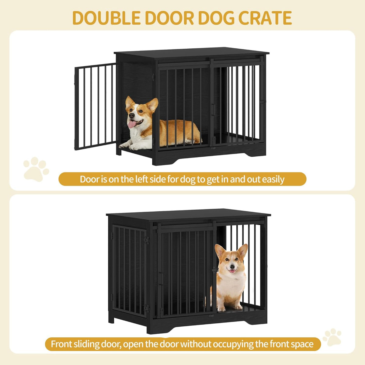 31.9" Dog Crate Furniture with Barn Door, Heavy Duty Dog Kennel Indoor with 2 Doors, Wooden Pet