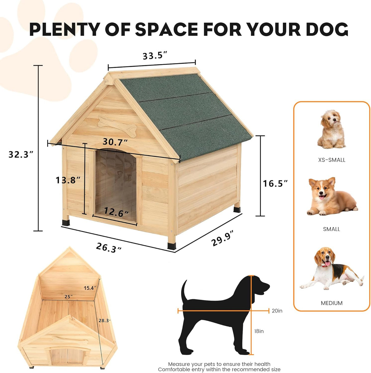 Solid Wood Dog House Comfortable Outdoor Shelter for Medium-Sized and Smaller Dog Sturdy, Durable