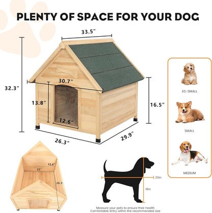 Solid Wood Dog House Comfortable Outdoor Shelter for Medium-Sized and Smaller Dog Sturdy, Durable