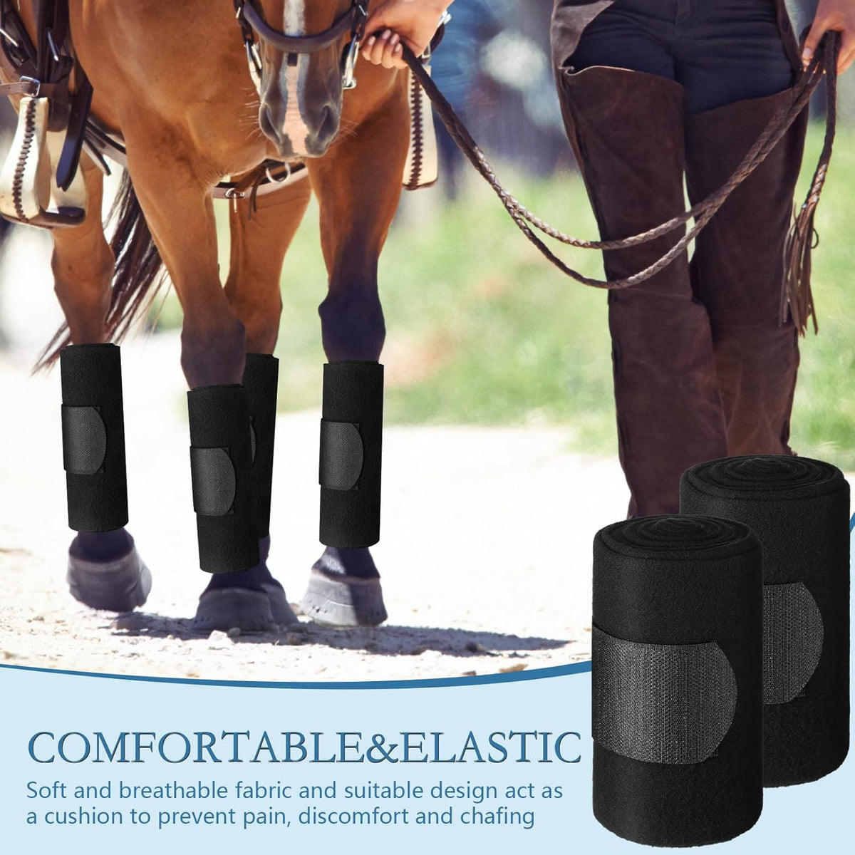 Set of 4 Horse No Bow Bandage 3D Contoured Standing Wrap Bandages Stable Nylon Horse Leg Wraps for