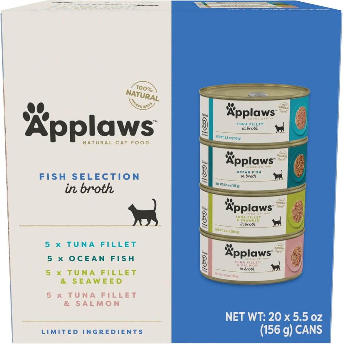 Applaws Natural Wet Cat Food in Broth, Limited Ingredient Canned Wet Cat Food, No Additives, Made