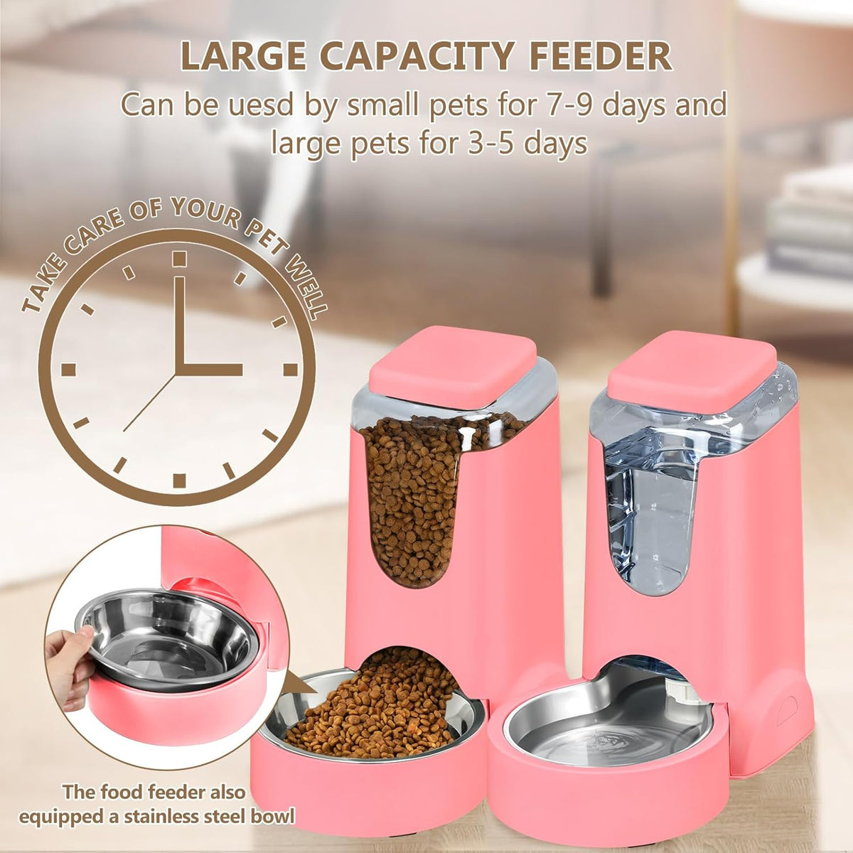 Automatic Cat Feeder and Water Dispenser with Stainless Steel Bowl Dog Gravity Food Feeder and