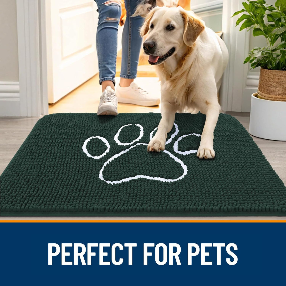 OLANLY Door Mat for Muddy Dog Paws 36x24, Absorbent Chenille Mud Doormat with Paw Print Design