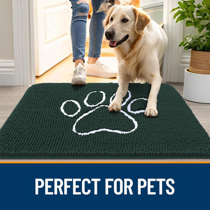 OLANLY Door Mat for Muddy Dog Paws 36x24, Absorbent Chenille Mud Doormat with Paw Print Design