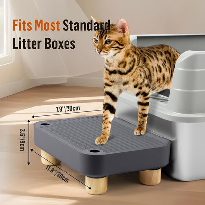 Cat Litter Box Step Ramp, Cat Litter Catcher Mat with Wooden Feet, Filter Function, Cat Pedal Stool