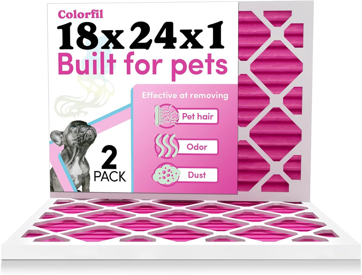 Colorfil 18x24x1 Air Filter (2-Pack) | Made in the USA | Color Changing | Remove Cat and Dog Odor |
