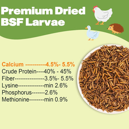 10LB Dried Black Soldier Fly Larvae, 86X Calcium Than Dried Mealworms, High Protein Non-GMO Organic