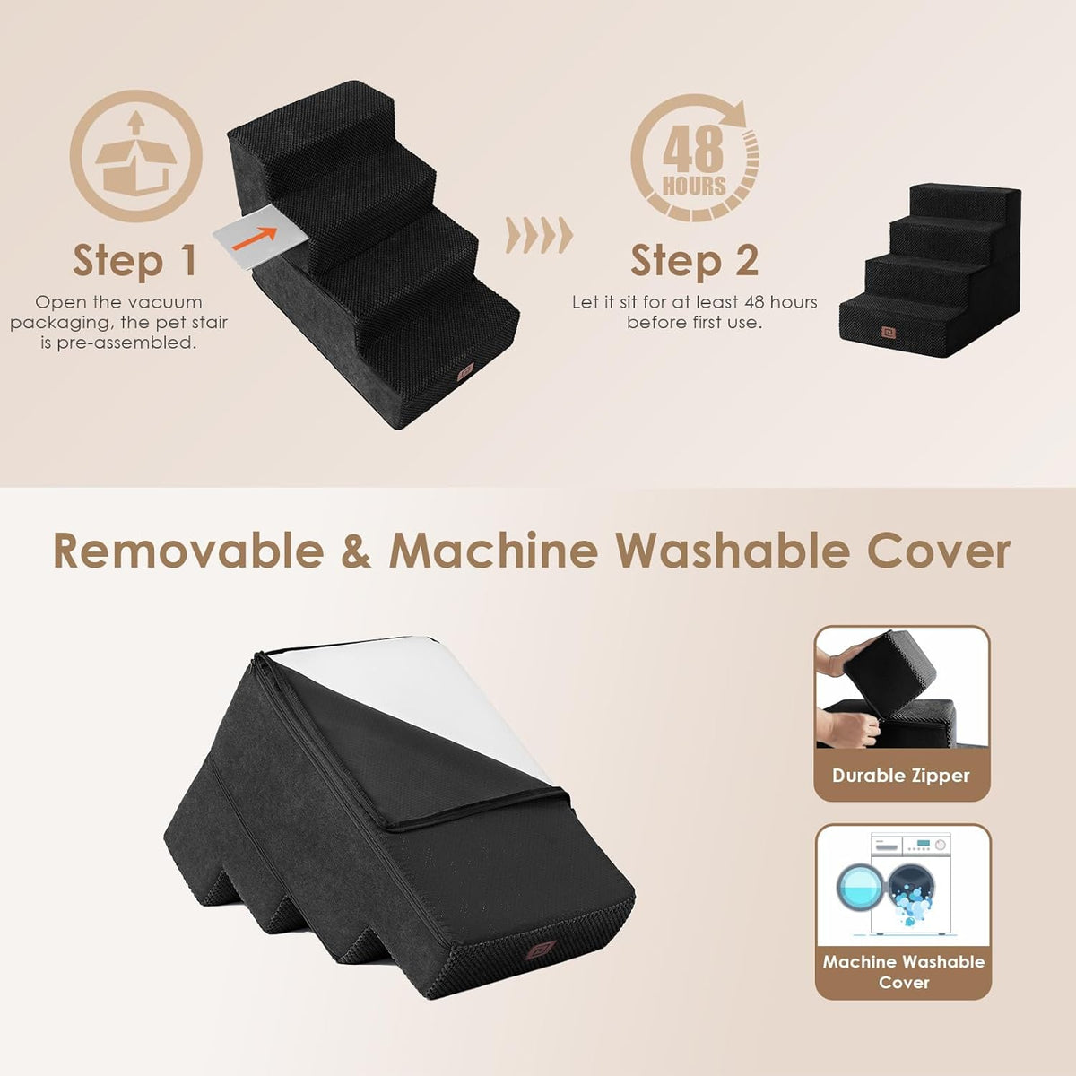 EHEYCIGA Dog Stairs for Bed 18" H, 4-Step Dog Steps for High Bed, Pet Steps for Small Dogs and