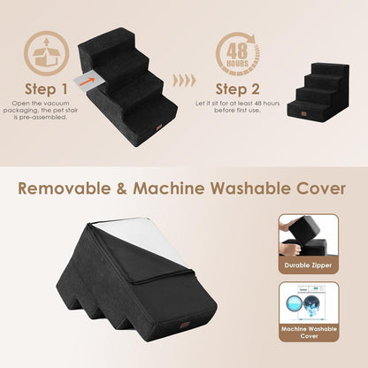EHEYCIGA Dog Stairs for Bed 18" H, 4-Step Dog Steps for High Bed, Pet Steps for Small Dogs and