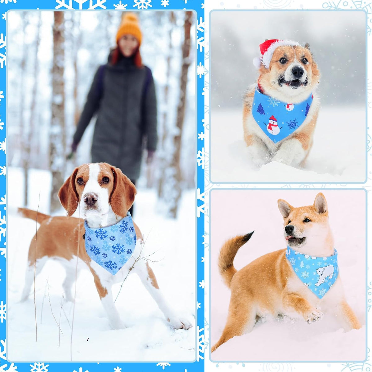 Abbylike 200 Pieces Winter Dog Bandanas Bulk Blue Snowflake Dog Bandanas for Pets Triangle Kerchief