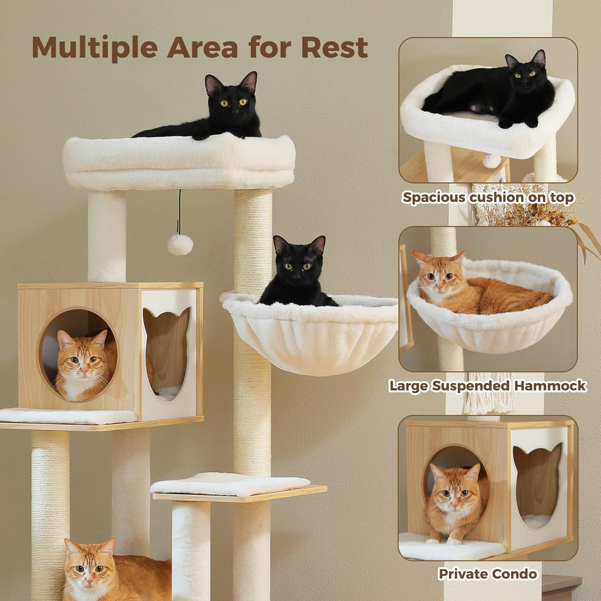 PEQULTI 57.5" Cat Tree with Litter Box Enclosure Large, Wood Cat Tower for Indoor Cats with Storage
