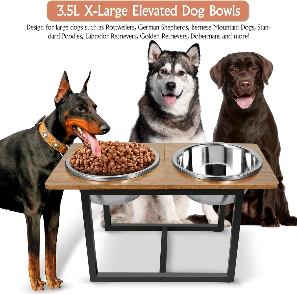 Elevated Dog Bowls for Large Dogs, Raised Dog Bowl Stand with Two X-Large Stainless Steel Bowls for