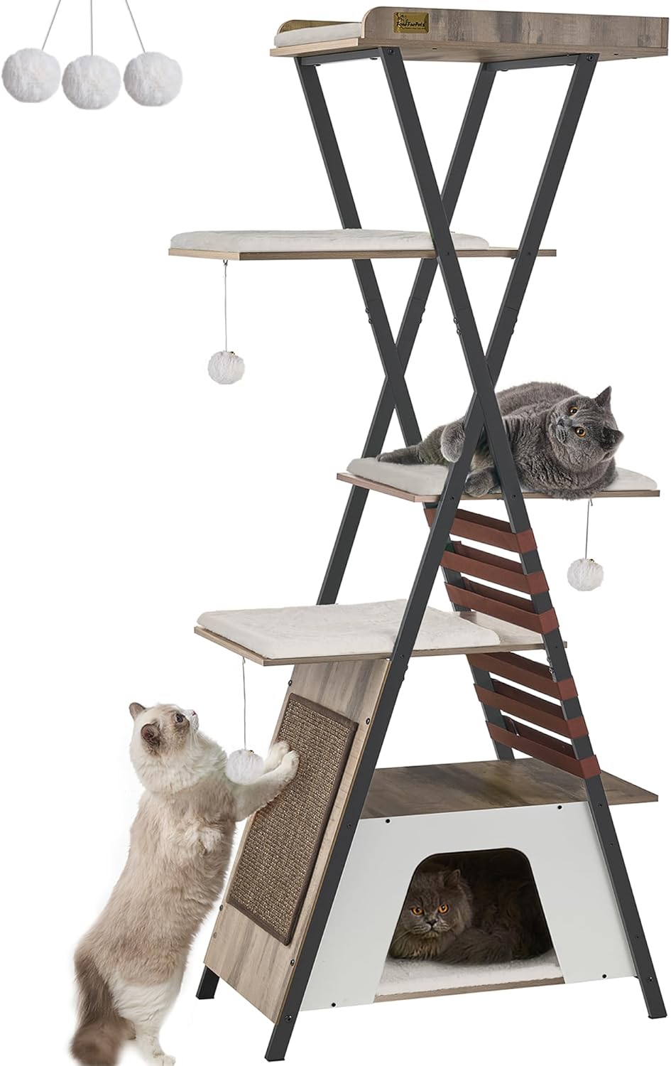 FourFurPets 72.4" Cat Tree, Modern Cat Tower for Indoor Cats, Multi-Level Cat Condo with Caves