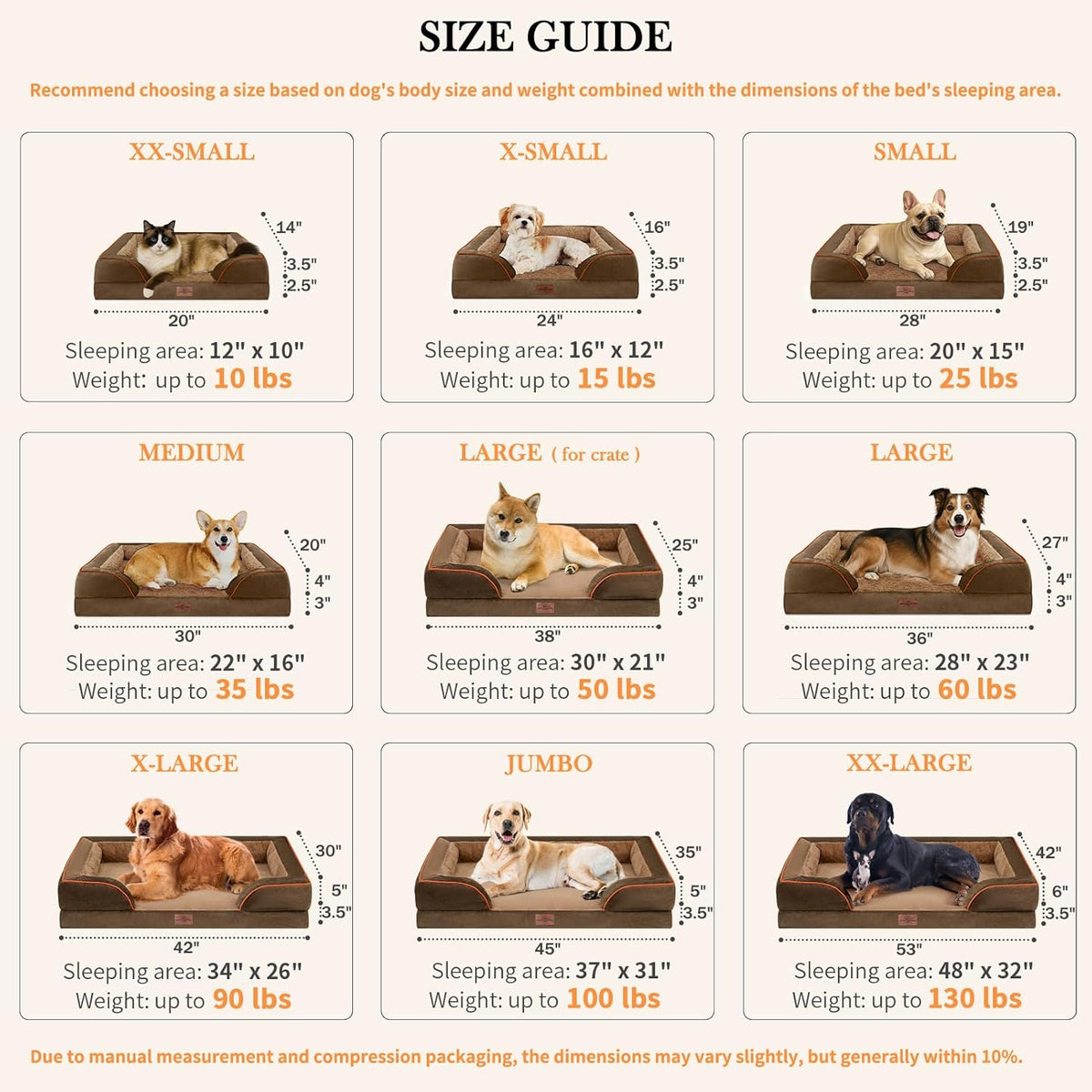 Comfort Expression Medium Dog Beds Waterproof Orthopedic Foam Dog Sofa Beds for Medium Large Dogs
