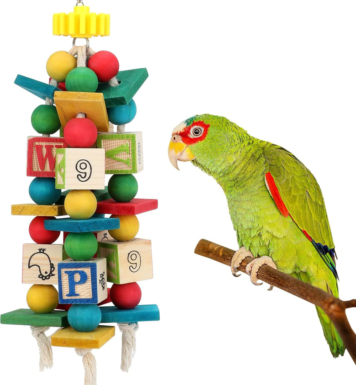 Rypet Wood Bird Chewing Toy for Cage, Wooden Birds Cage Toys for Helping Trim Beak, Parrot Toys for