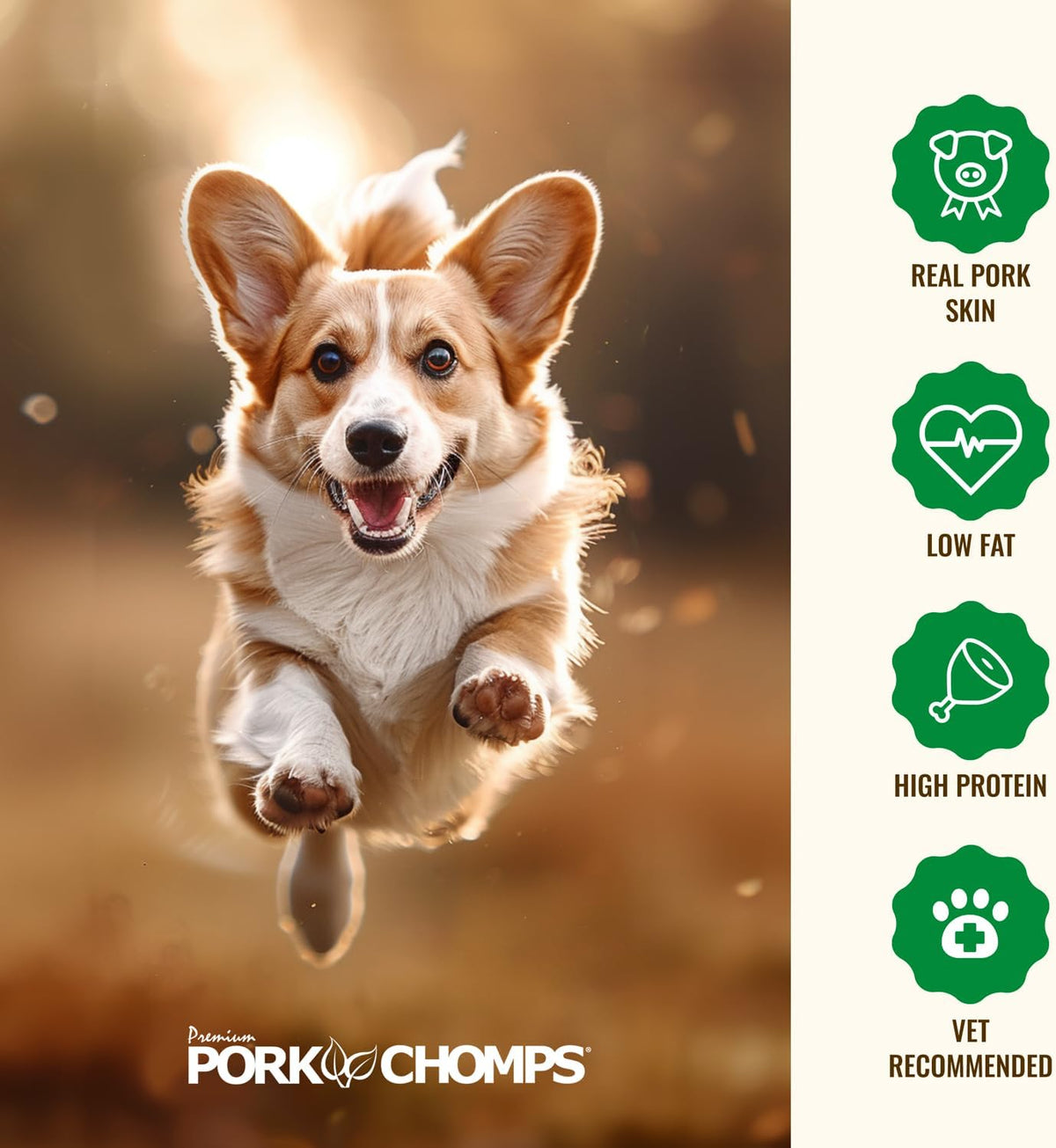 Pork Chomps Roasted Pork Skin Dog Chews, 6-inch Rib Shapes, 10 Count