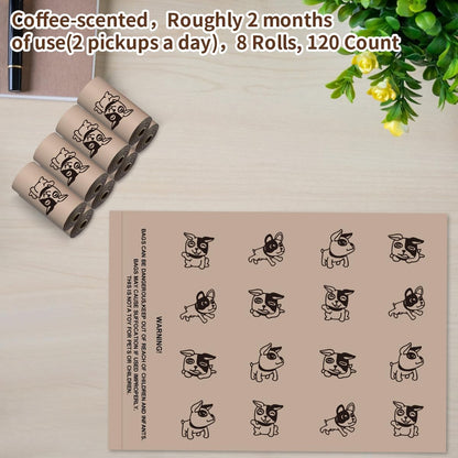 Coffee Dog Poo Bags Coffee scent - 120 Large Biodegradable Poop Bags, Extra Thicken Strong Corn