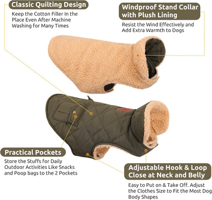 Queenmore Warm Dog Coat, Cold Weather Puffer Dog Coat, Quilting Winter Dog Jacket Ultra Thick Plush