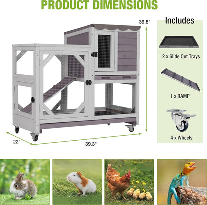 GUTINNEEN 2-Story Rabbit Hutch Indoor with Chew-Proof Design & Slide-Out Trays - Wooden Small