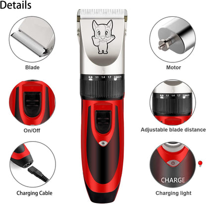 Dog Grooming Kit Clippers, Low Noise, Electric Quiet, Rechargeable, Cordless, Pet Hair Thick Coats