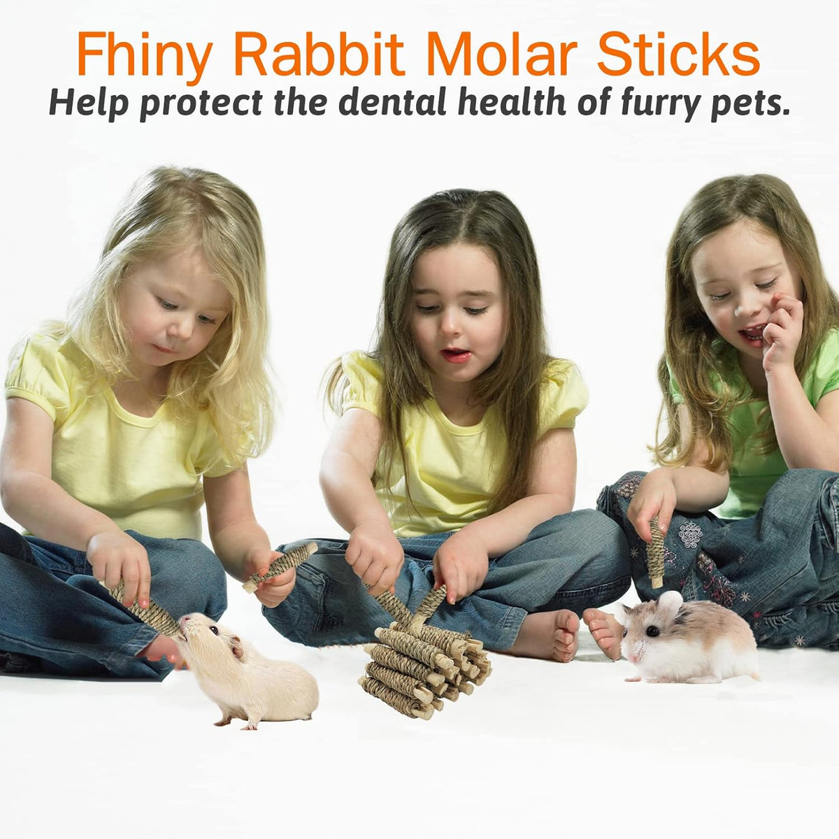 Fhiny 18 PCS Guinea Pig Chew Toys, Natural Seagrass Sweet Bamboo Molar Sticks for Teeth Bunny Chew