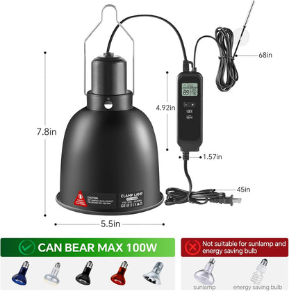 5.5 inch Reptile Heat Lamp Fixture with Thermostat and Timer,Reptile Light Fixture with Dimming