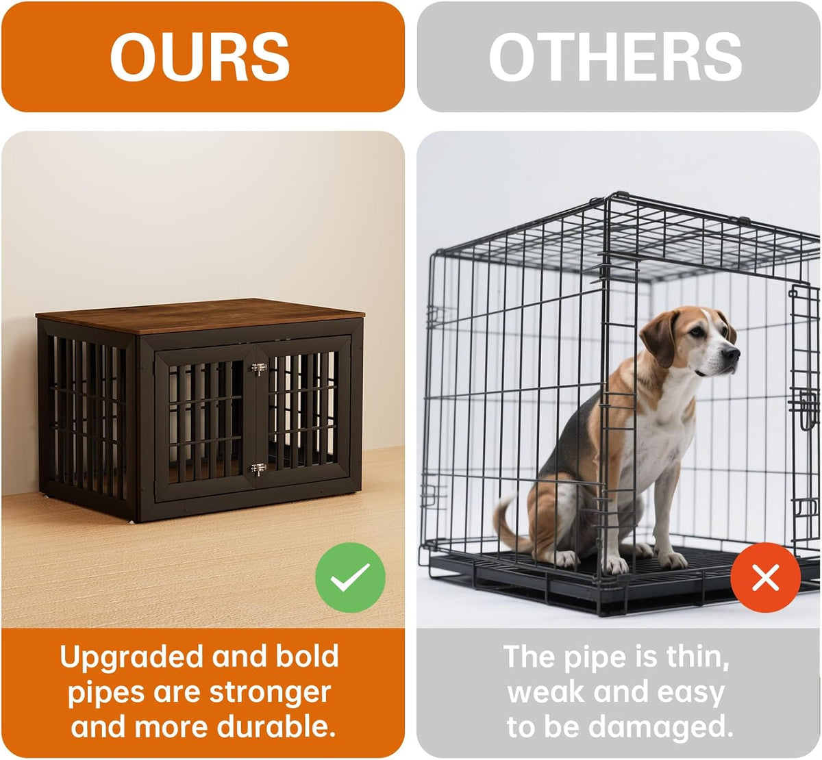 42" Heavy Duty Dog Crate Furniture for Small,Medium and Large Dogs,Rustic Wooden Dog Cage Kennel